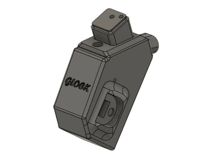 CAD render of the Kross Airsoft Design Glock and AAP-01 angled HPA adapter, marked Glock on the side