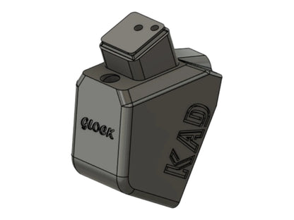 CAD render of the Kross Airsoft Design Glock and AAP-01 angled HPA adapter, marked Glock and KAD
