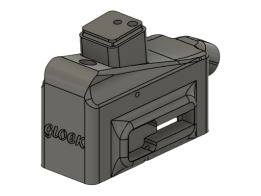 CAD render of the Kross Airsoft Design Glock and AAP-01 M4 HPA adapter, marked Glock on the body