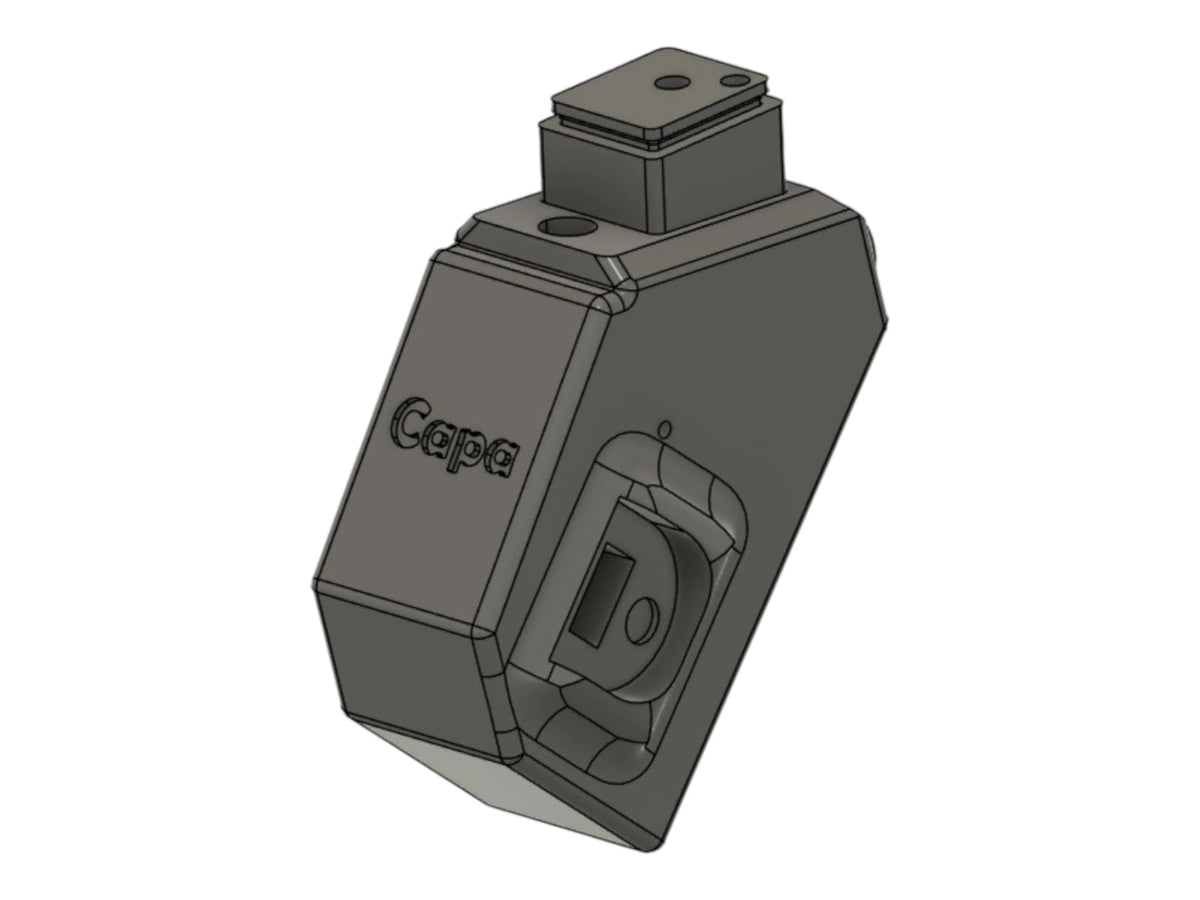 CAD render of the Kross Airsoft Design Hi-Capa angled M4 HPA adapter, marked Capa on the body