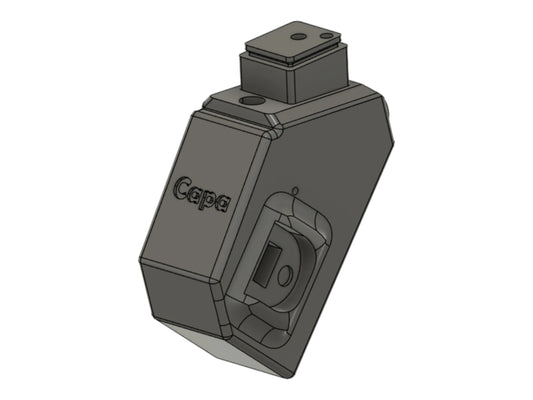 CAD render of the Kross Airsoft Design Hi-Capa angled M4 HPA adapter, marked Capa on the body