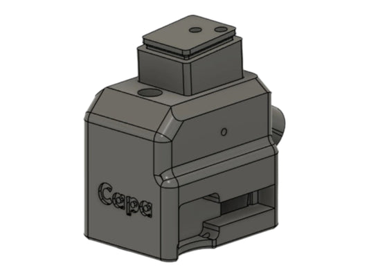 CAD render of the Kross Airsoft Design Hi-Capa MP5 HPA adapter, marked Capa on the side