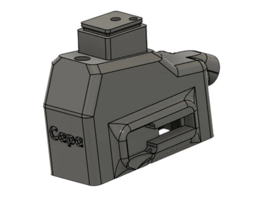 CAD render of the Kross Airsoft Design Hi-Capa and SSP M4 HPA adapter, marked Capa on the body