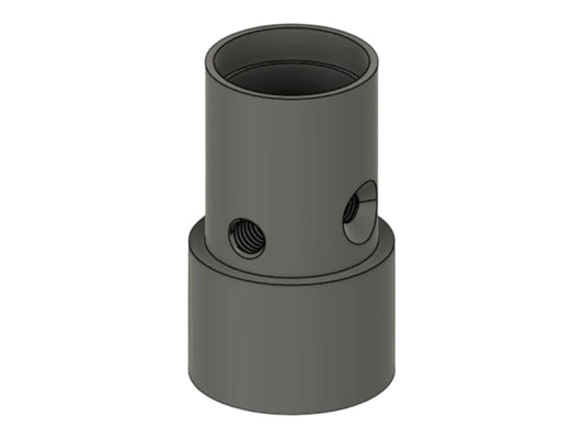 CAD render of the Kross Airsoft Design Legacy Storm on-tank base replacement, a stepped threaded body