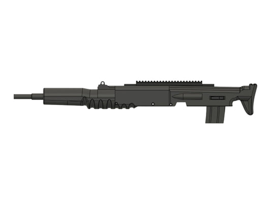 CAD render of the Kross Airsoft Design MK23 EM2 carbine kit assembled, viewed from the left