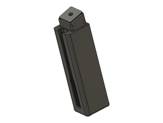 CAD render of the Kross Airsoft Design MK23 extended magazine, stood upright with the feed lip on top