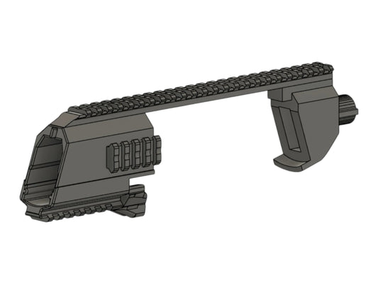 CAD render of the Kross Airsoft Design MK23 slimline carbine kit, showing the full-length top rail