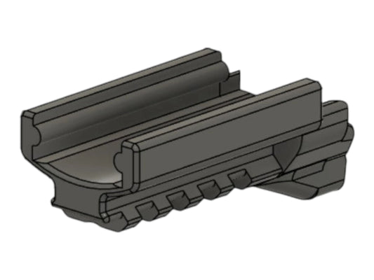 CAD render of the Kross Airsoft Design MK23 under rail, showing the picatinny slots along the top
