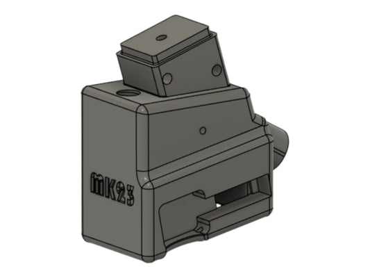 CAD render of the Kross Airsoft Design MK23 and SSX23 HPA MP5 magazine adapter, marked MK23