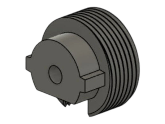 CAD render of the Kross Airsoft Design MTW AEG buffer adapter, showing the threaded collar and lug