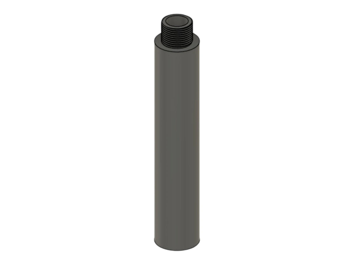 CAD render of the Kross Airsoft Design outer barrel extension, full length with the threaded end uppermost