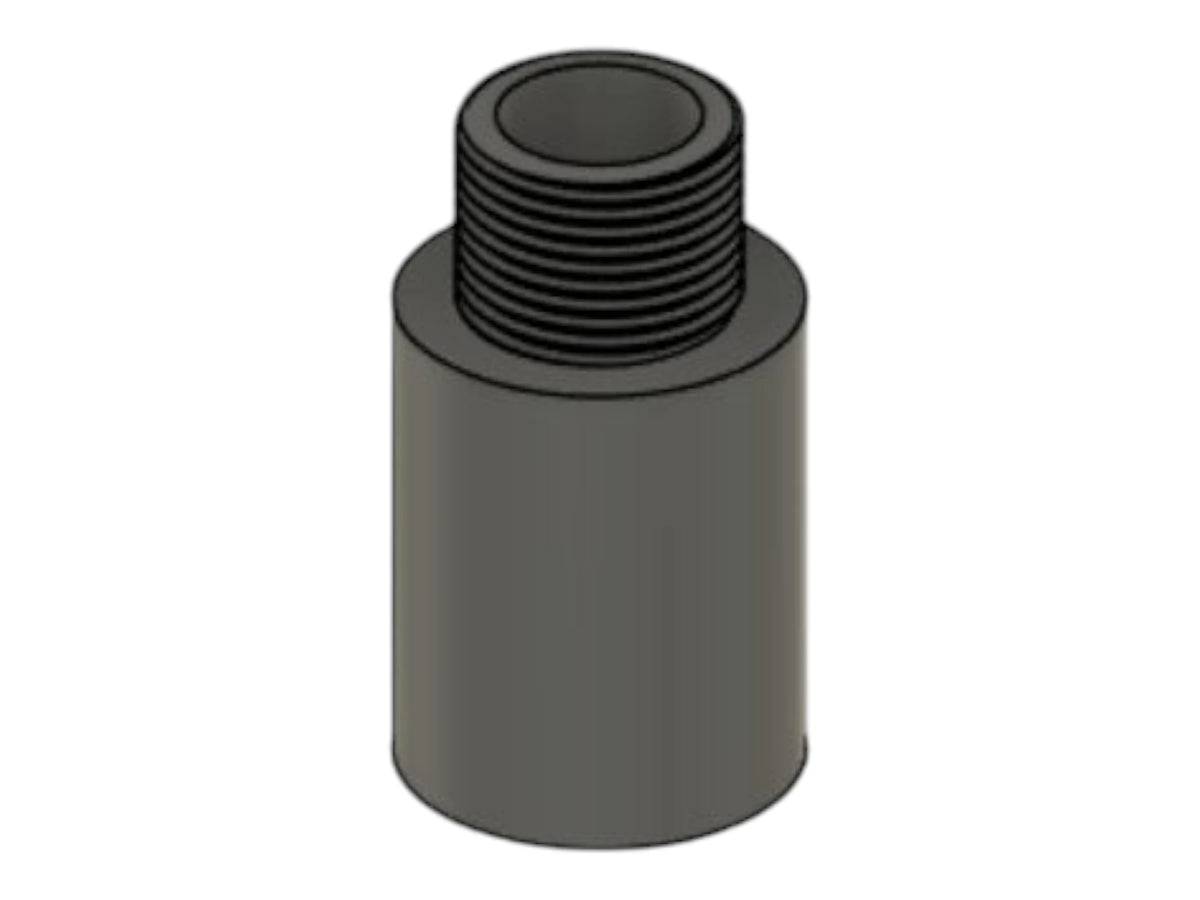 CAD render of the Kross Airsoft Design outer barrel extension in its shortest length, showing the thread
