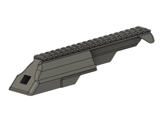 CAD render of the Kross Airsoft Design Saiga rail cover, showing the full-length picatinny rail on top
