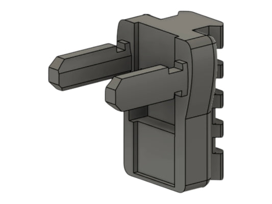 CAD render of the Kross Airsoft Design TM MP7 GBB stock adapter from a second angle, showing the rail