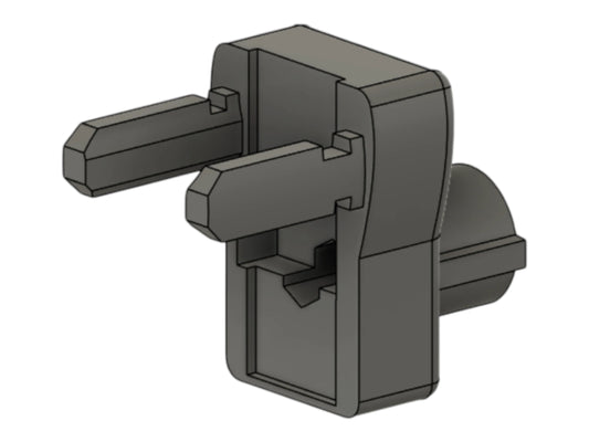 CAD render of the Kross Airsoft Design TM MP7 GBB stock adapter, showing the crossbar and clamp