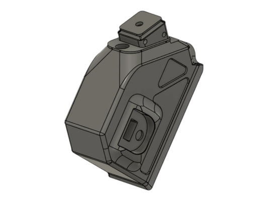 CAD render of the Kross Airsoft Design TM P320 HPA adapter, viewed from the front at an angle