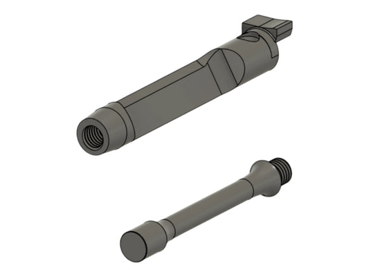 CAD render of the Kross Airsoft Design TM Saiga titanium bolt shown with its separate valve pin