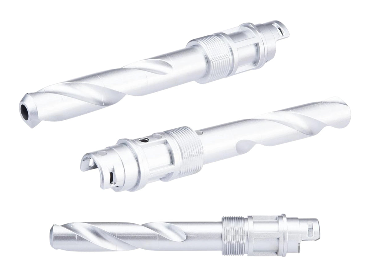 Three silver drill-bit style outer barrels from the Matrix Drill conversion kit
