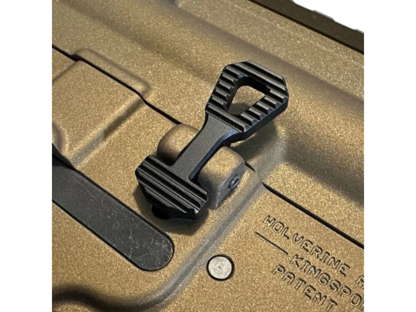 Maxx Style A bolt catch fitted to a bronze Wolverine MTW lower receiver