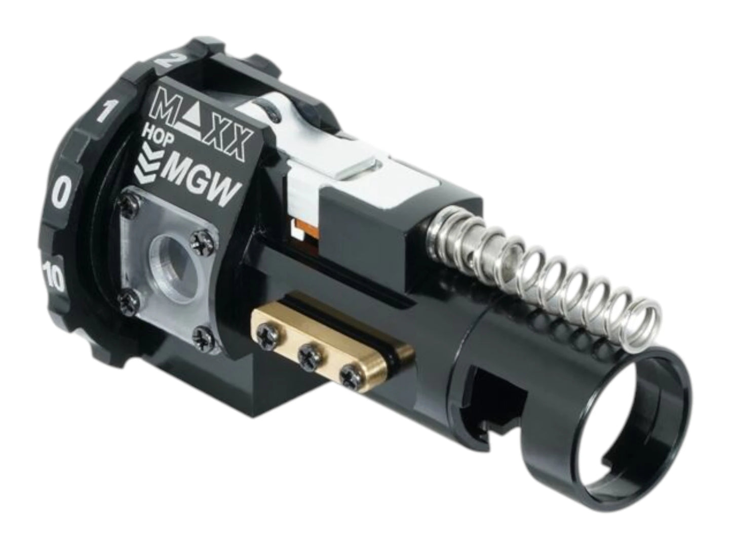Maxx MGW hop-up chamber showing the MGW logo and the numbered rotary micro-dial