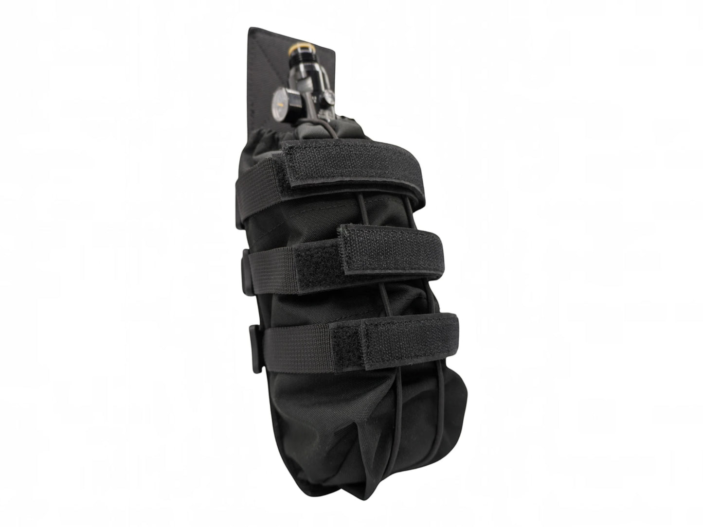 Rebel Precision HPA tank pouch in tactical black with shock cord retention collar