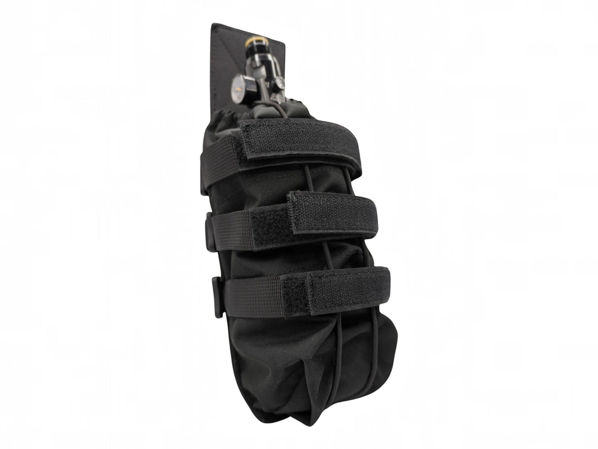 Rebel Precision HPA tank pouch in tactical black with shock cord retention collar