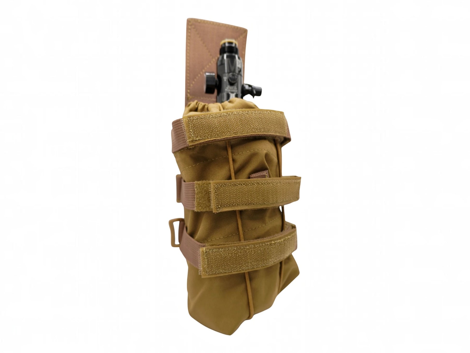 Rebel Precision HPA tank pouch holding an HPA cylinder on a plate carrier