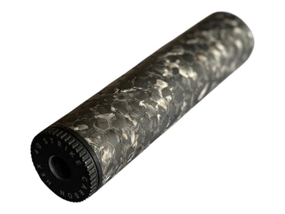 Image 1: Strike Carbon HEX 40 6 inch forged carbon airsoft suppressor, 40mm, full side view