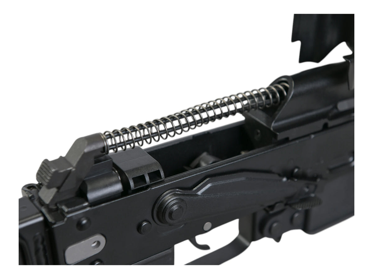 Close view of the VFC PP-19-01 Vityaz recoil spring assembly above the receiver