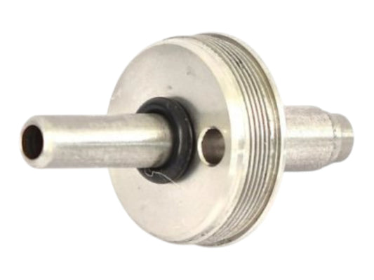 Wolverine BOLT cylinder head in bare aluminium, with a threaded flange, a ported side hole and a stepped hollow shaft