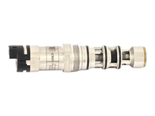 Wolverine solenoid for the BOLT and REAPER engines, pale body with a black electrical block and a brass port