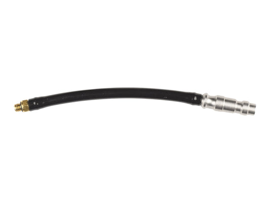 Wolverine FRAC replacement airline in black, a threaded silver fitting at one end and a brass barb at the other