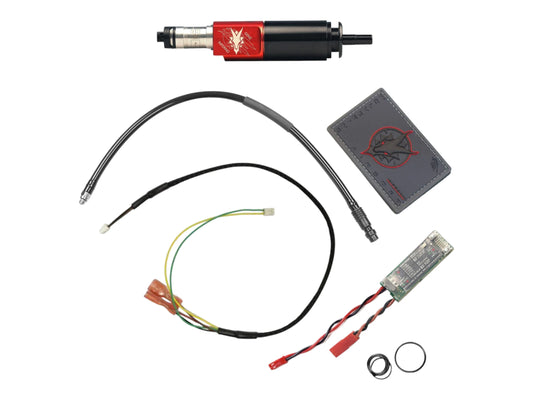 Wolverine INFERNO Gen 2 M249 engine with black airline, wiring loom, FCU board, spare o-rings and an instruction card