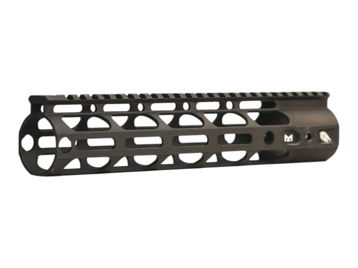 Wolverine Invictus Advanced Series M-LOK handguard in black, side view with large oval cut-outs and a picatinny top rail