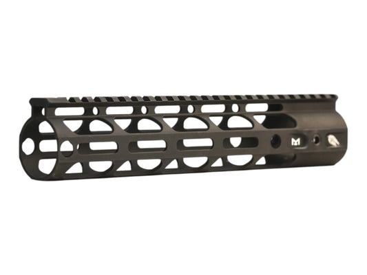 Wolverine Invictus Advanced Series M-LOK handguard in black, side view with large oval cut-outs and a picatinny top rail