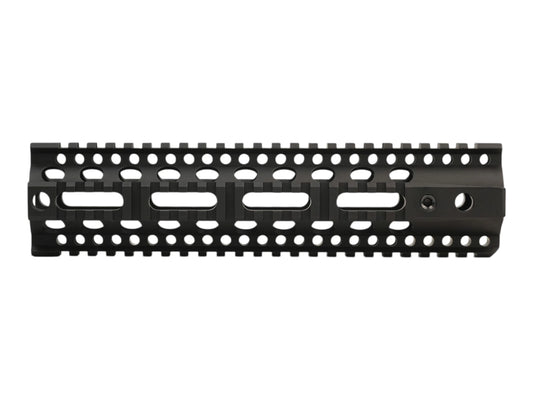 Wolverine Invictus Quad Rail in black, picatinny along the top and side with round holes and long oval cut-outs