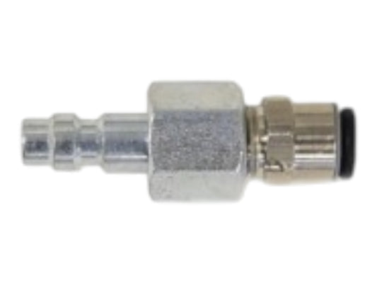 Close-up of the Wolverine line adapter, a quick-disconnect stem on a hex body with a knurled collar and black line