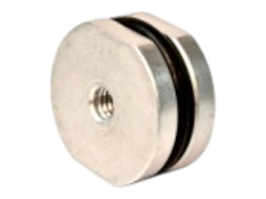 Wolverine M4 AEG buffer tube adapter, a nickel hex-flanged fitting with a black o-ring and a threaded bore