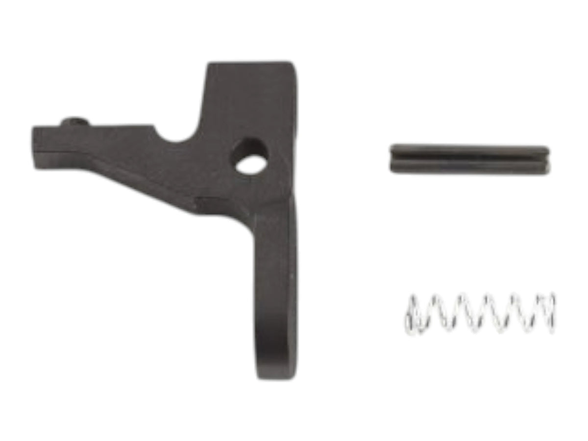 Angled view of the Wolverine MTW bolt catch with its roll pin and small coil spring