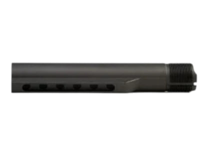 Wolverine MTW mil-spec buffer tube in anodised matte black, showing the row of stock position notches
