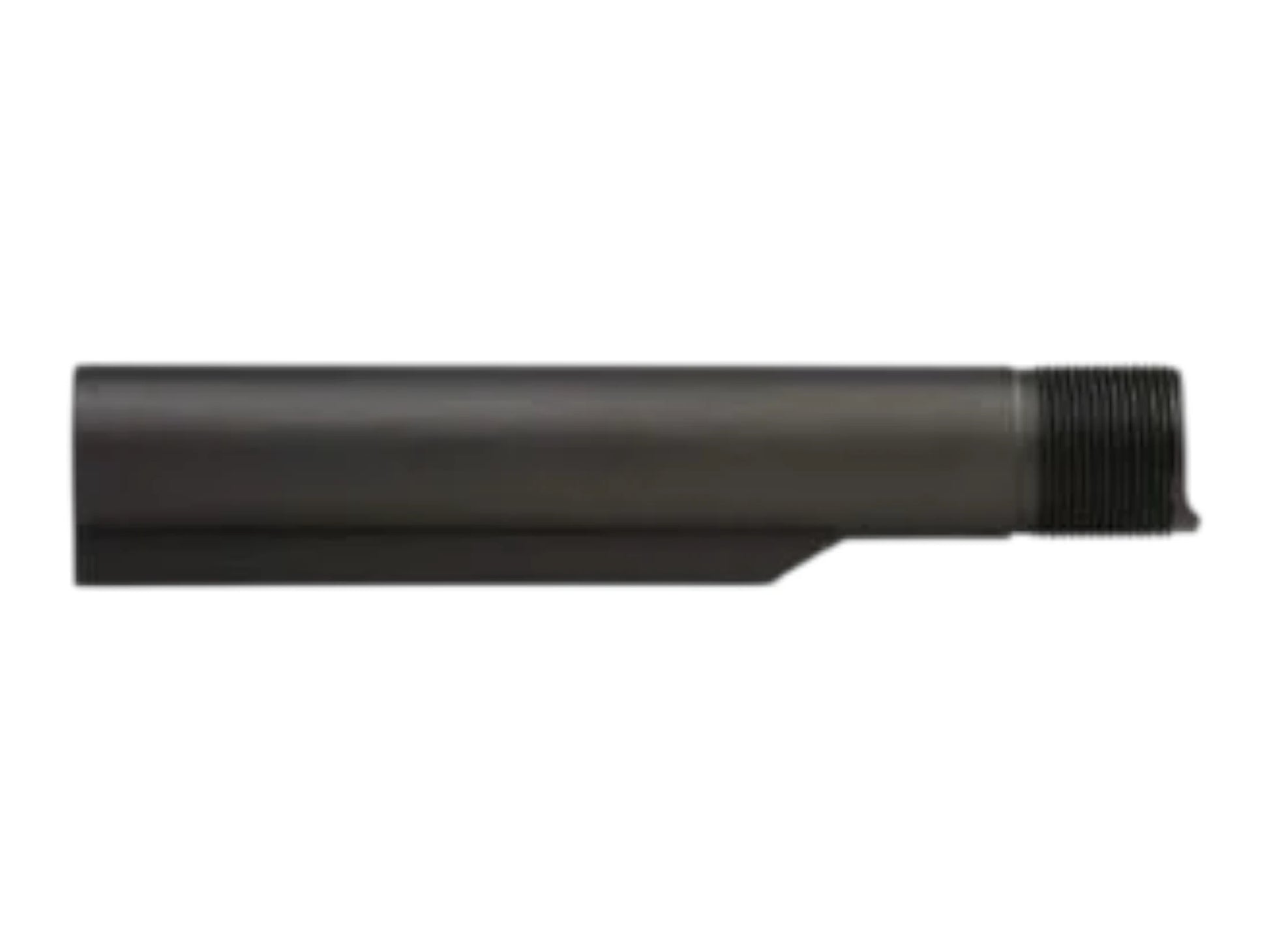 Wolverine MTW mil-spec buffer tube rotated to show the smooth side and the threaded receiver end