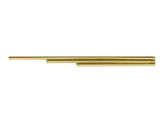 Four Wolverine MTW brass inner barrels of increasing length, laid overlapping on white