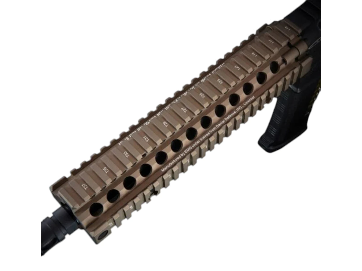 Daniel Defense RIS II quad rail in bronze on the MTW MK18 XB, showing its round vent holes