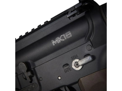 MK18 engraving and the SAFE and SEMI selector markings on the MTW MK18 XB receiver