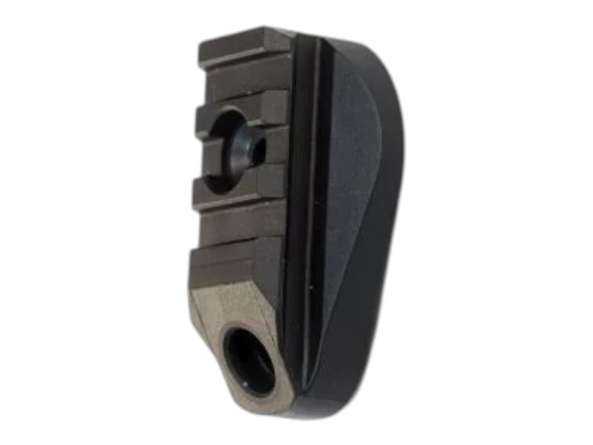 Wolverine MTW picatinny stock adapter from the rear, showing the three-slot 1913 rail and QD socket