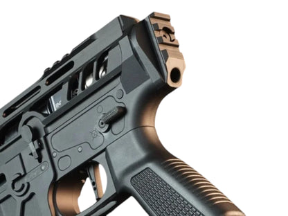 Wolverine picatinny stock adapter fitted to the rear of an MTW receiver in bronze and black