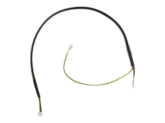 Wolverine Premium V2 wire harness coiled on white, with a white connector at each end and a yellow and green tail