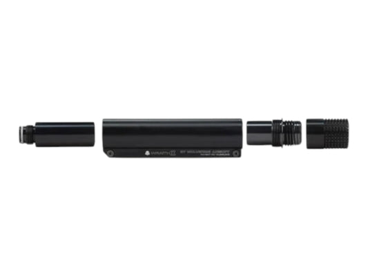 Wolverine WRAITH X CO2 upgrade kit components laid out, including the buffer tube, expansion chamber and cartridge holder