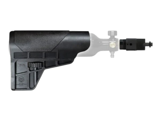 Wolverine WRAITH X HPA tank stock for AEG builds with the STORM Category 5 regulator fitted at the rear